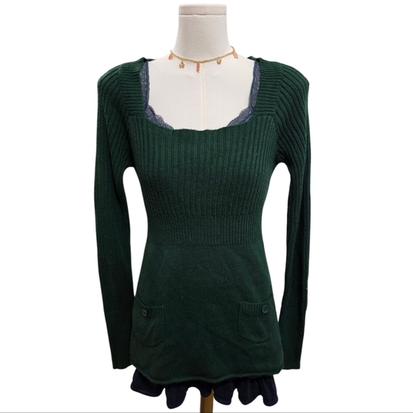 Arizona Jean Company vintage knit green babydoll long sleeve top - Picture 6 of 8